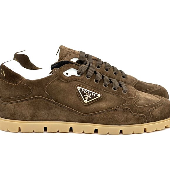 PRADA Mens Trail Triangle Logo Suede Lace Up Low Top Sneakers Shoes Moro - Picture 11 of 15